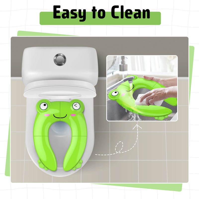 Maliton Portable Potty Seat for Toddler Travel - Foldable Non-Slip Potty Training Toilet Seat Cover for Boys Girls, Baby Kids with Drawstring Bag (Green Frog) - Image 5